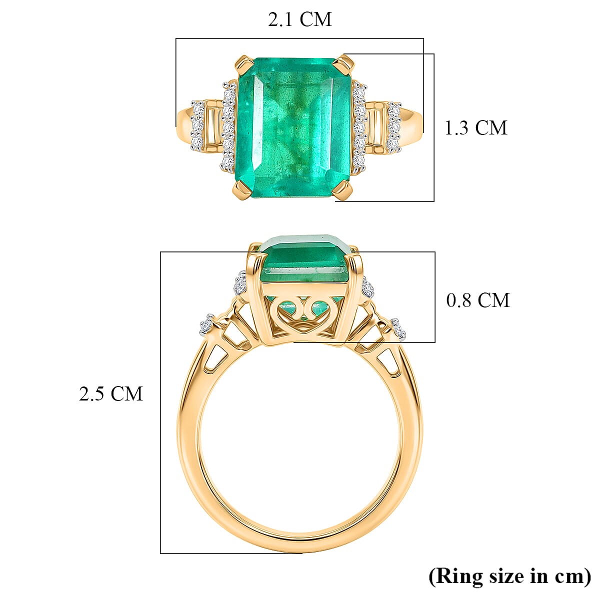 D'Joy Emeraldine Triplet Quartz & White Zircon Ring in 18K Vermeil Yellow Gold Plated Sterling Silver 5.55 Ct.