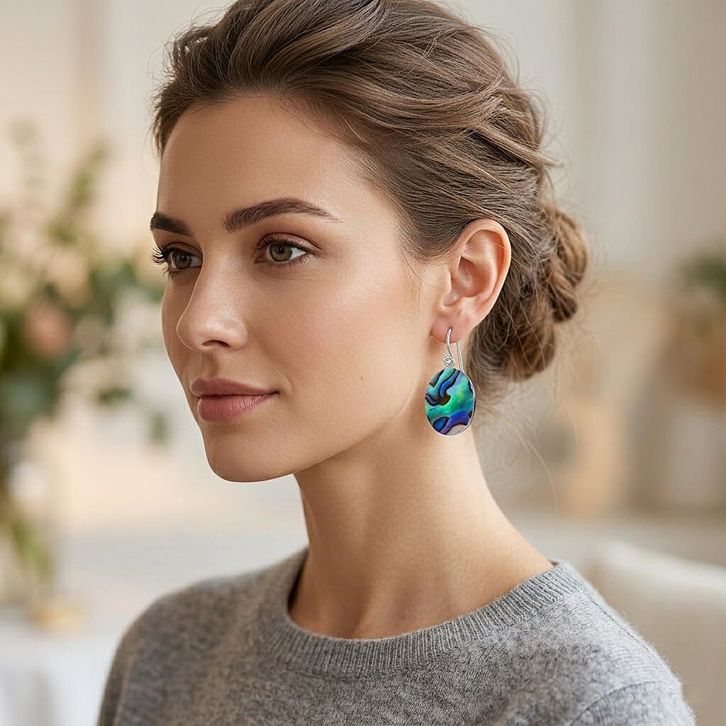 Royal Bali Collection - Abalone Shell Sterling Silver Earring with Hook 7.81 Ct.