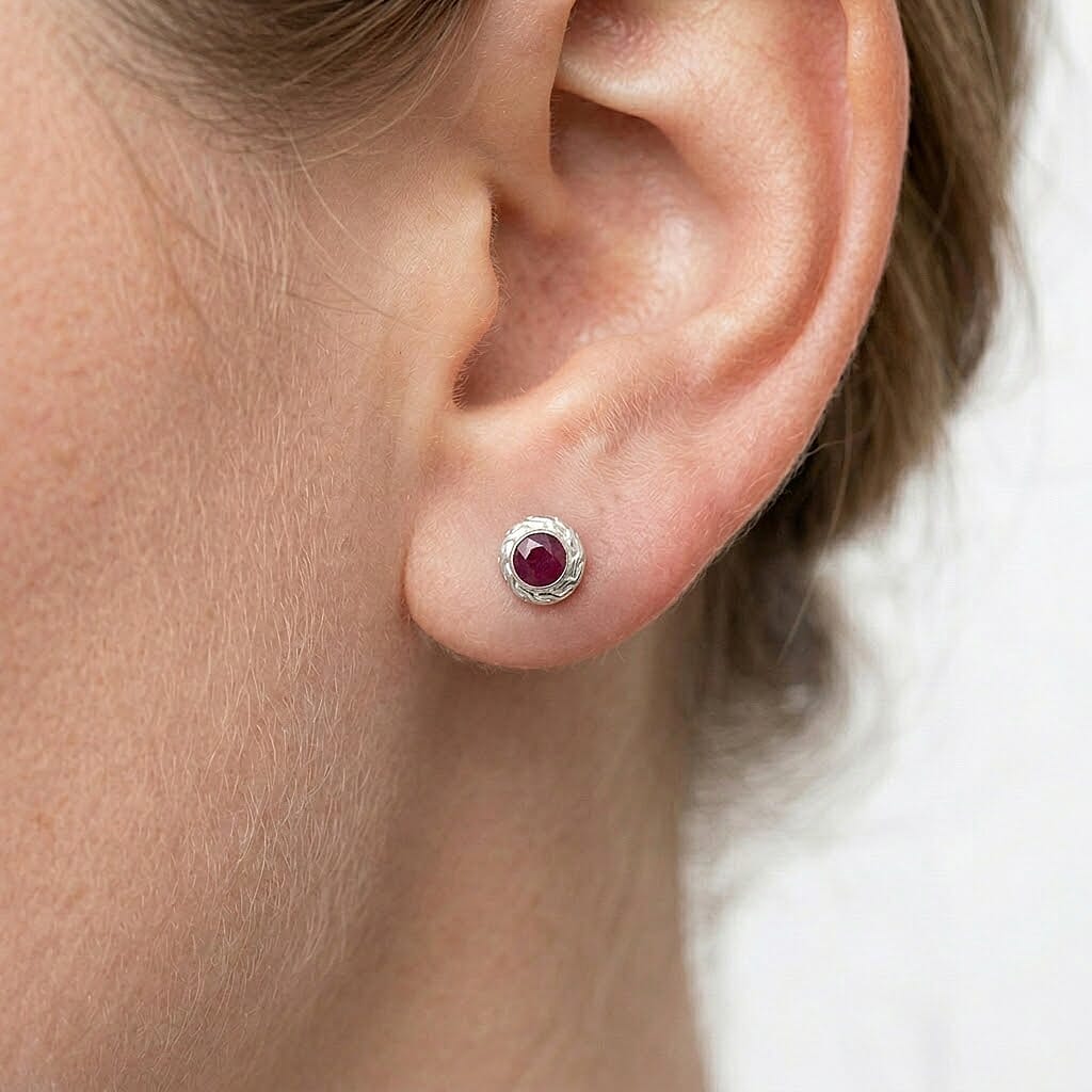 Royal Bali Collection - D'Joy African Ruby Sterling Silver Stud Earring with Push Back 2.80 Ct.