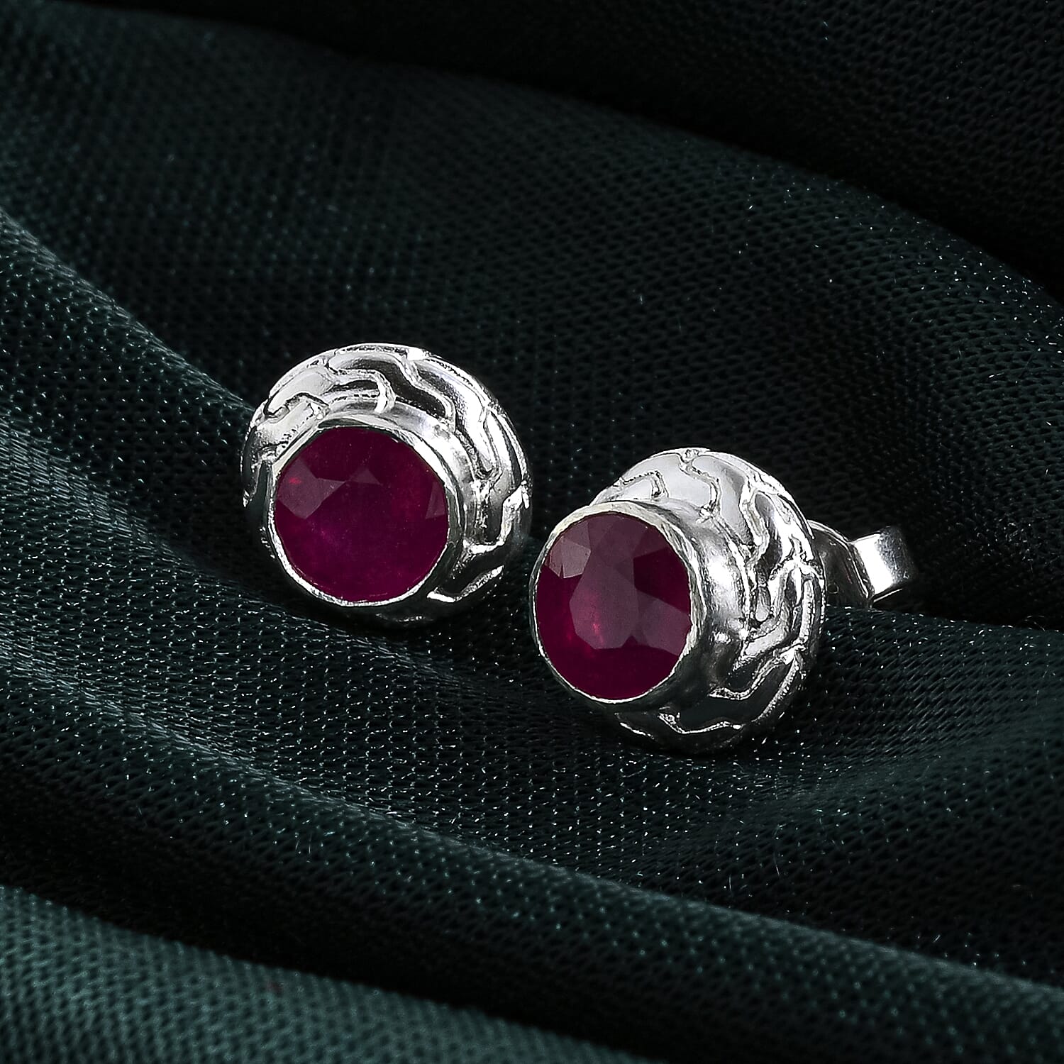 Royal Bali Collection - D'Joy African Ruby Sterling Silver Stud Earring with Push Back 2.80 Ct.