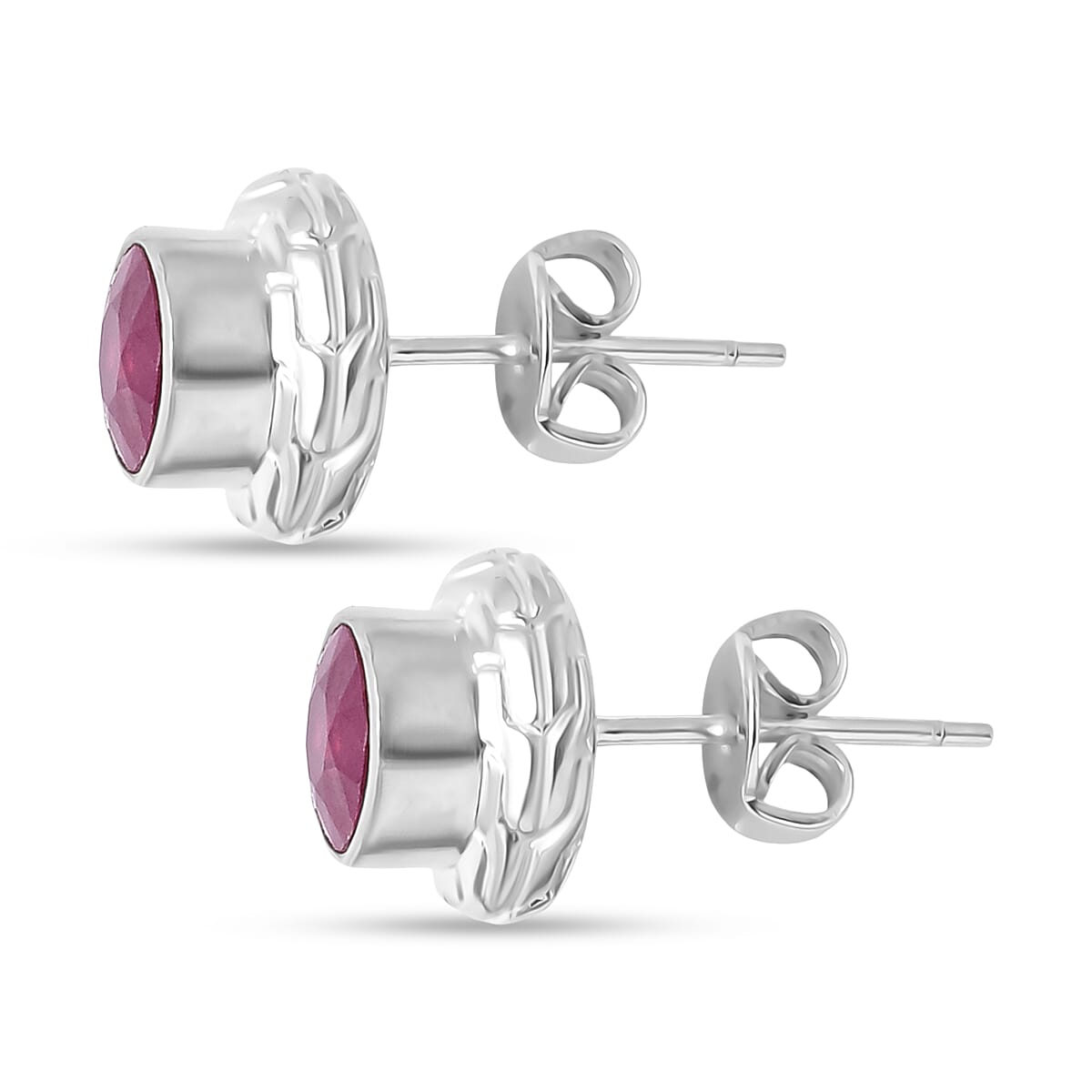Royal Bali Collection - D'Joy African Ruby Sterling Silver Stud Earring with Push Back 2.80 Ct.
