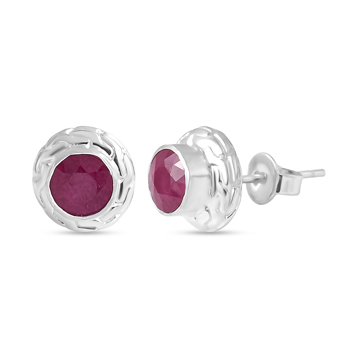 Royal Bali Collection - D'Joy African Ruby Sterling Silver Stud Earring with Push Back 2.69 Ct.