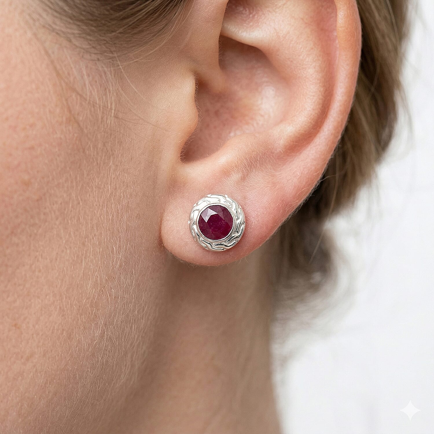 Royal Bali Collection - D'Joy African Ruby Sterling Silver Stud Earring with Push Back 2.69 Ct.
