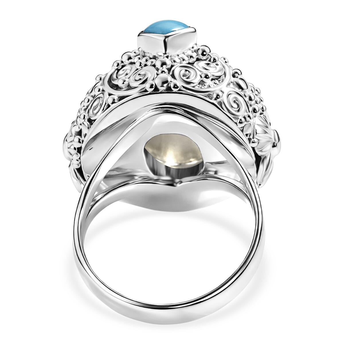 Royal Bali Collection - D'Joy Ox Bone & Sleeping Beauty Turquoise Sterling Silver Ring 1.48 Ct, Silver Wt. 12.24 Gms