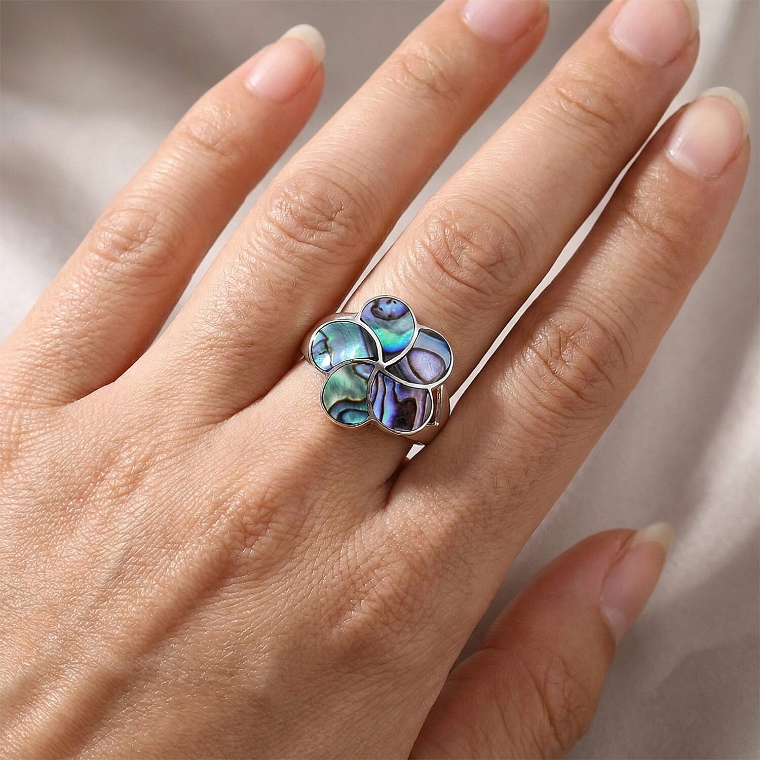 Royal Bali Collection - D'Joy Abalone Shell Sterling Silver Floral Ring 1.50 Ct.