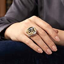 Royal Bali Collection - D'Joy Labradorite Dragon Ring in Yellow Gold Plated Sterling Silver 13.36 Ct, Silver Wt. 7.87 Gms