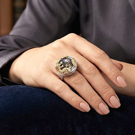 Royal Bali Collection - D'Joy Labradorite Dragon Ring in Yellow Gold Plated Sterling Silver 13.36 Ct, Silver Wt. 7.87 Gms