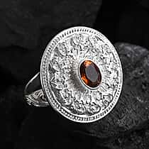 Royal Bali Collection - D'Joy Hessonite Garnet Ethnic Motif Ring in Sterling Silver, 1.50 Ct