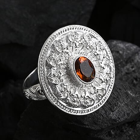 Royal Bali Collection - Kechak Dance Inspired - D'Joy Hessonite Garnet Ethnic Motif Ring in Sterling Silver, 1.50 Ct