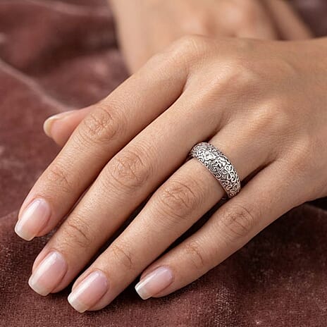 Royal Bali Collection - Sterling Silver Floral Band Ring