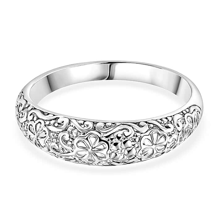 Floral Engraved Band Ring in Sterling Silver