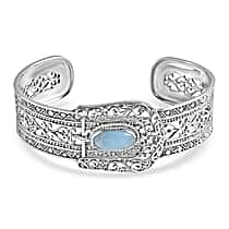Royal Bali Collection - D'Joy Larimar Sterling Silver Cuff Bangle (Size - 7.5) 4.23 Ct, Silver Wt. 29.85 Gms