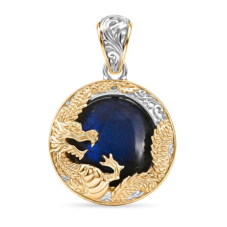 Royal Bali Collection - D'Joy Labradorite Dragon Pendant in Yellow Gold Plated Sterling Silver 18.16 Ct.