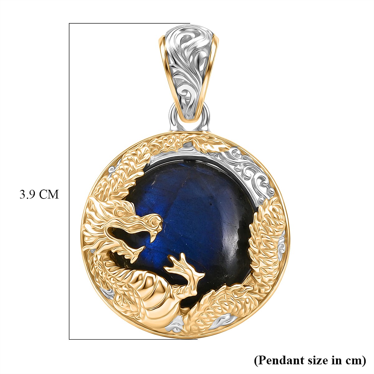 Royal Bali Collection - D'Joy Labradorite Dragon Pendant in Yellow Gold Plated Sterling Silver 18.16 Ct.