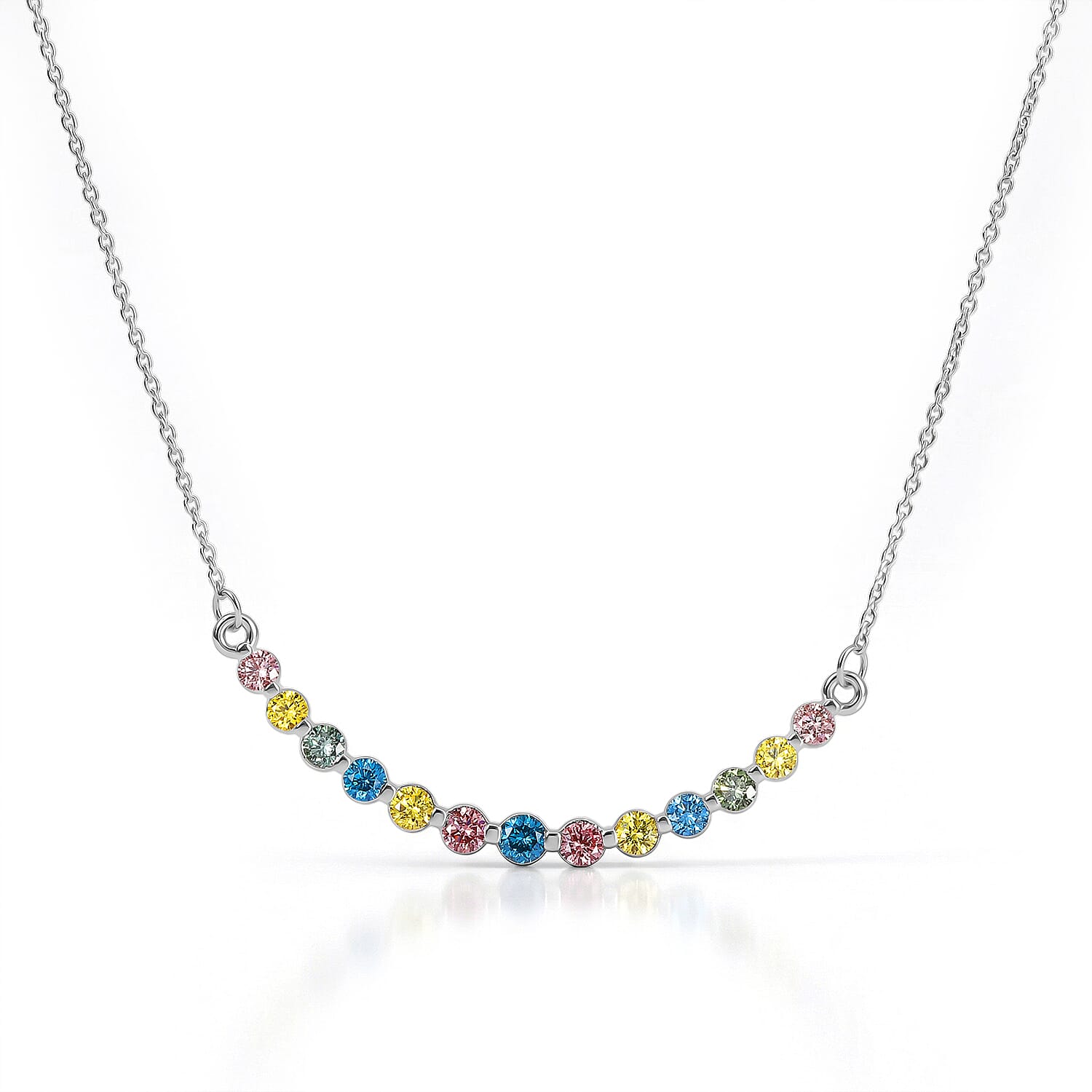 Luxuriant SI-G-H Lab Grown Multi Colour Diamond Necklace (Size - 20) in Rhodium Overlay Sterling Silver 0.96 Ct.