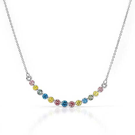 Luxuriant SI-G-H Lab Grown Multi Colour Diamond Necklace (Size - 20) in Rhodium Overlay Sterling Silver 0.96 Ct.