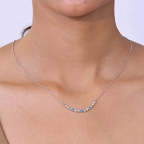 Luxuriant-Lab Grown Multi Colour Diamond (SI-G-H ) Necklace (Size - 20) in Rhodium Overlay Sterling Silver 1.00 Ct.