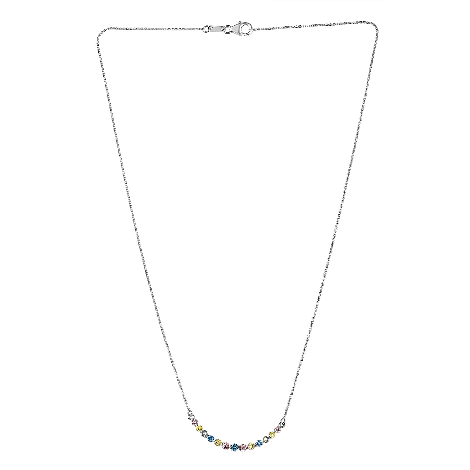 Luxuriant SI-G-H Lab Grown Multi Colour Diamond Necklace (Size - 20) in Rhodium Overlay Sterling Silver 0.96 Ct.