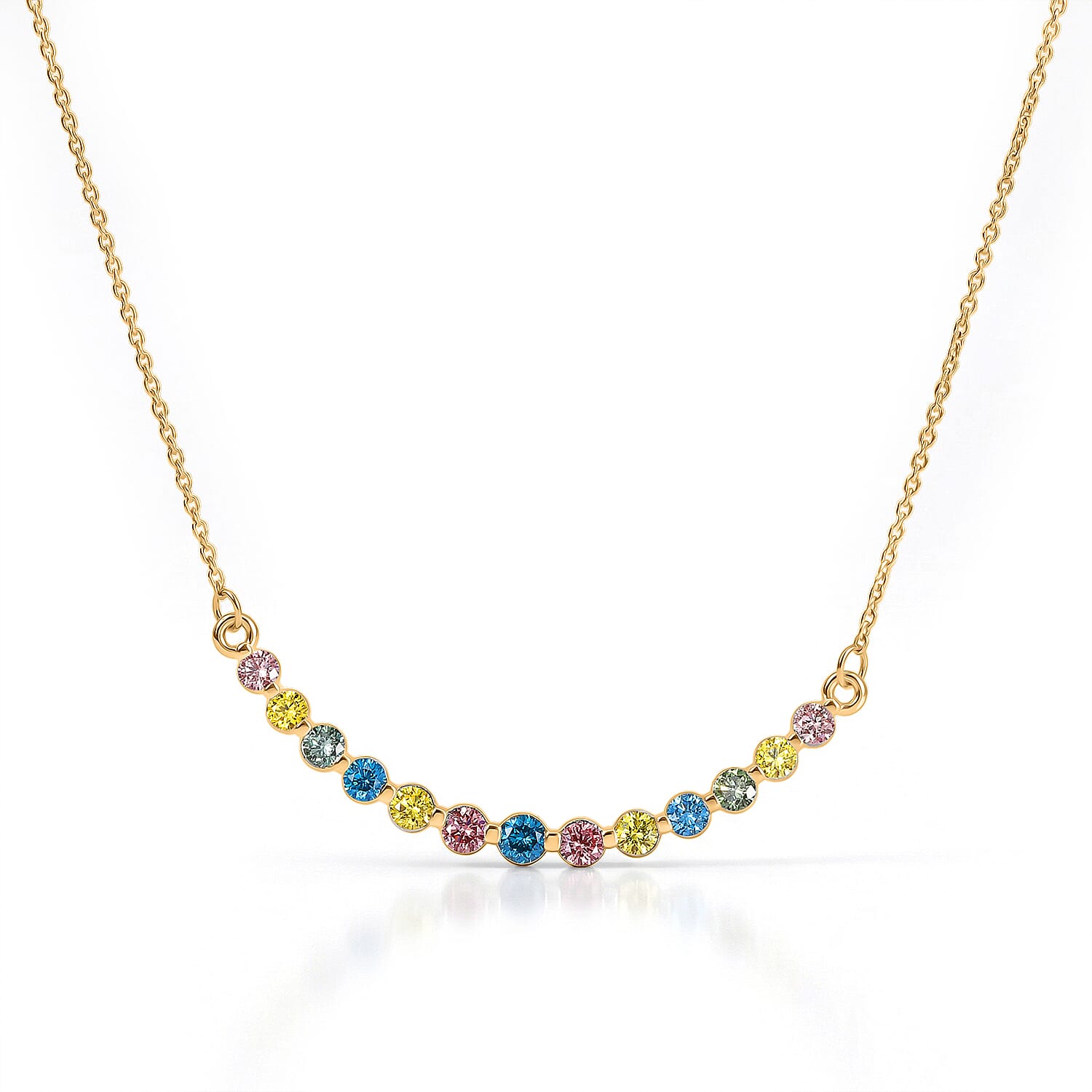 Luxuriant SI-G-H Lab Grown Multi Colour Diamond Necklace (Size - 20) in 18K Vermeil Yellow Gold Plated Sterling Silver 0.96 Ct.
