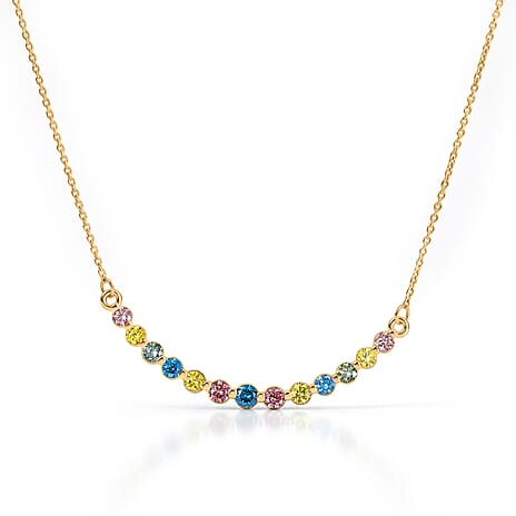 Luxuriant SI-G-H Lab Grown Multi Colour Diamond Necklace (Size - 20) in 18K Vermeil Yellow Gold Plated Sterling Silver 0.96 Ct.