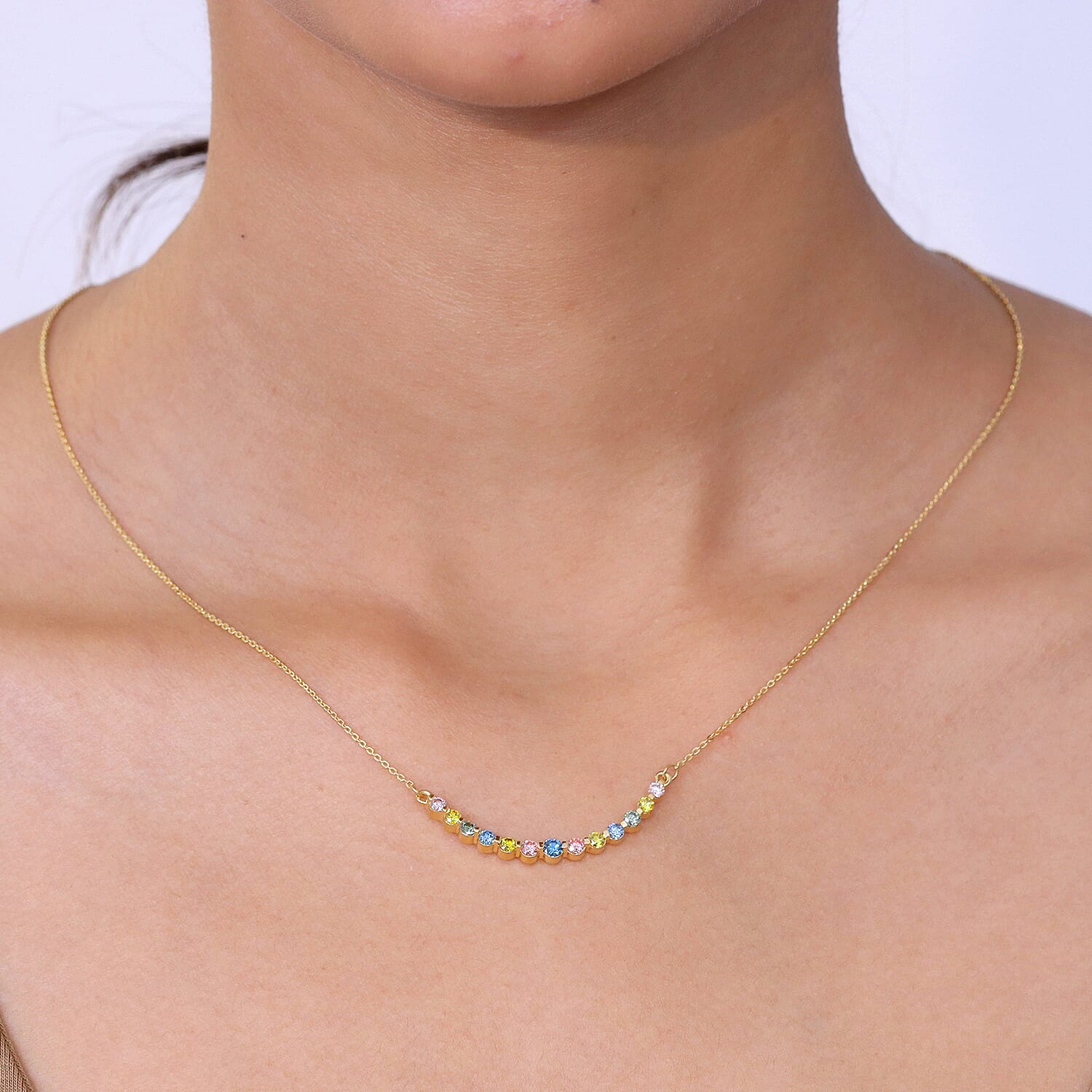 Luxuriant SI-G-H Lab Grown Multi Colour Diamond Necklace (Size - 20) in 18K Vermeil Yellow Gold Plated Sterling Silver 0.96 Ct.