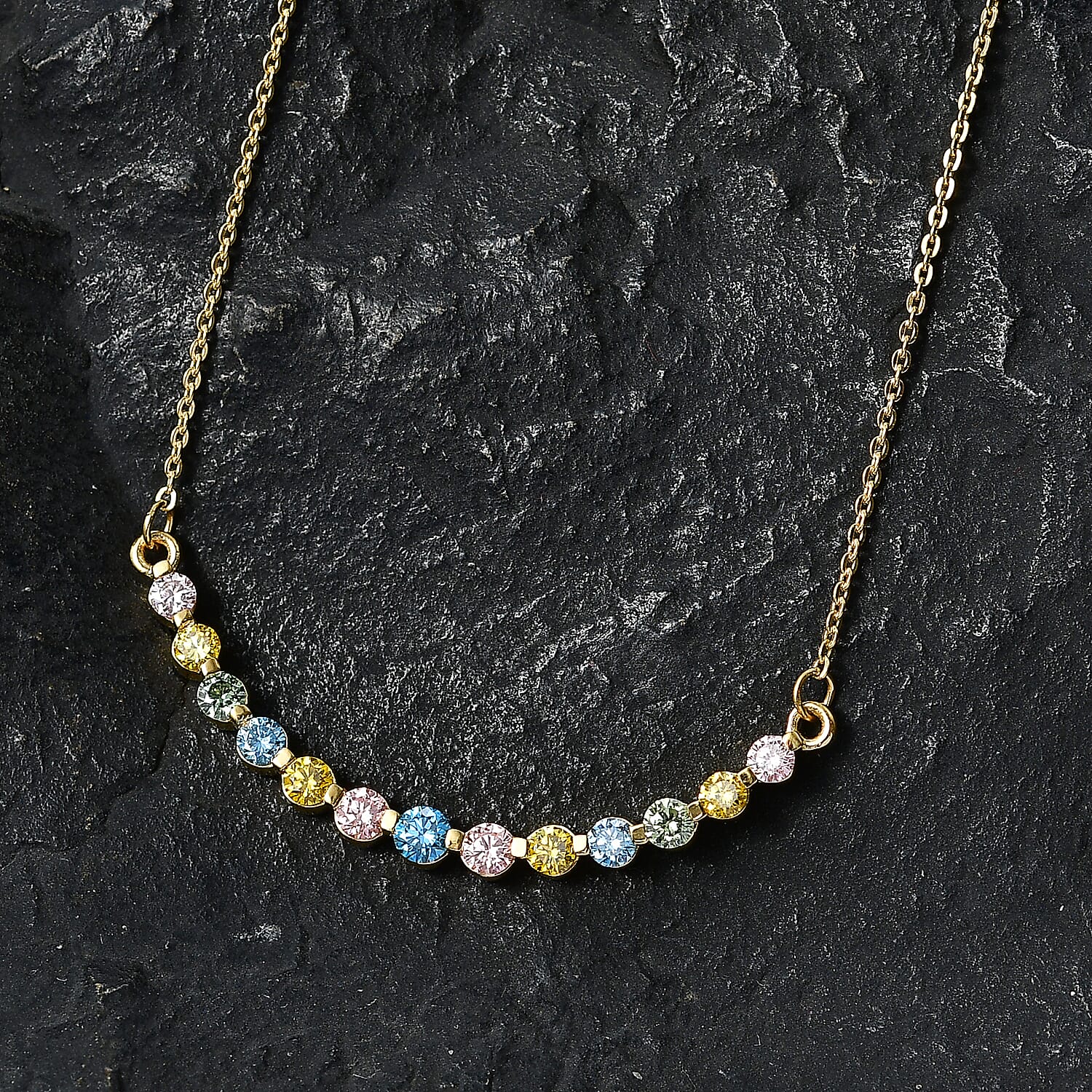 Luxuriant SI-G-H Lab Grown Multi Colour Diamond Necklace (Size - 20) in 18K Vermeil Yellow Gold Plated Sterling Silver 0.96 Ct.