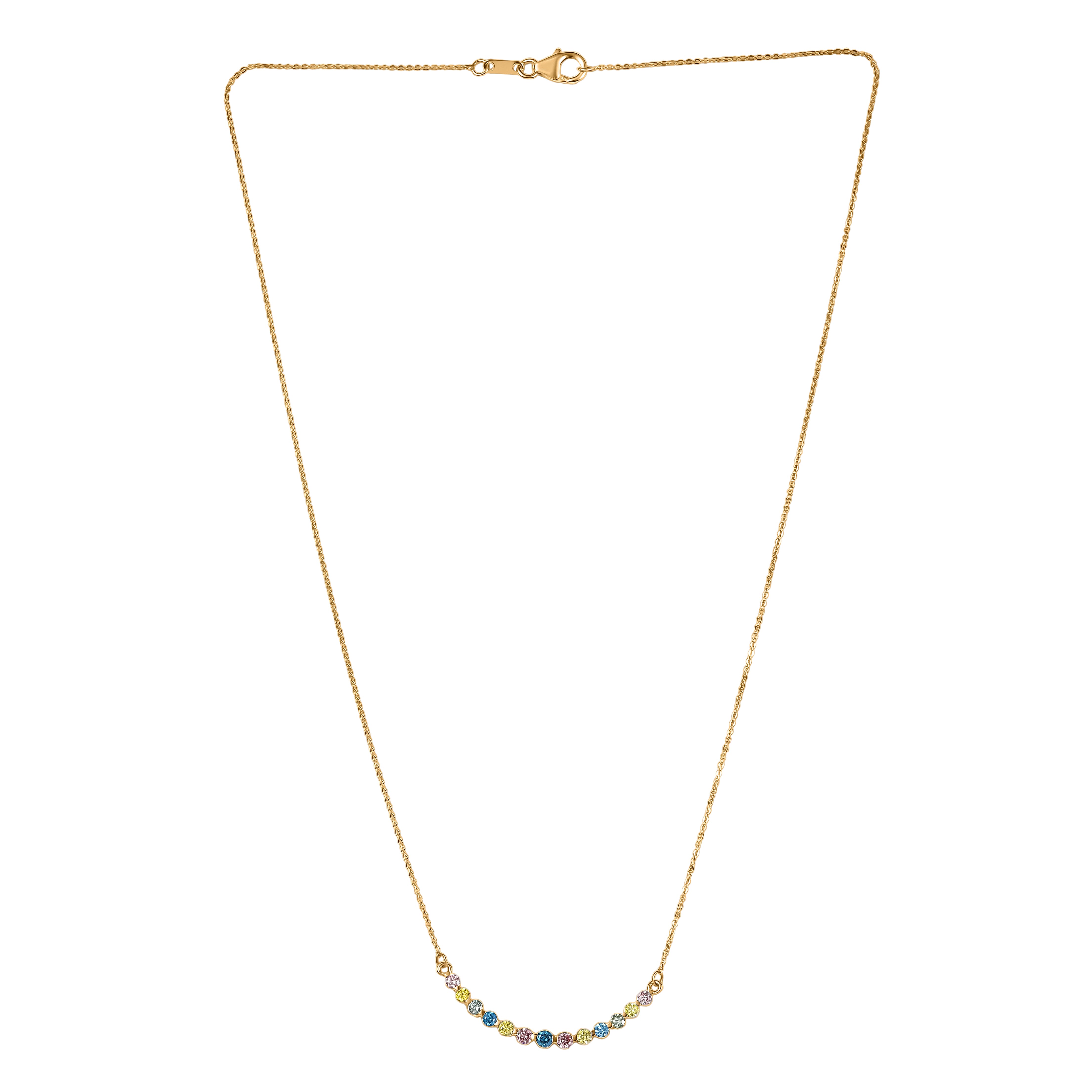 Luxuriant SI-G-H Lab Grown Multi Colour Diamond Necklace (Size - 20) in 18K Vermeil Yellow Gold Plated Sterling Silver 0.96 Ct.