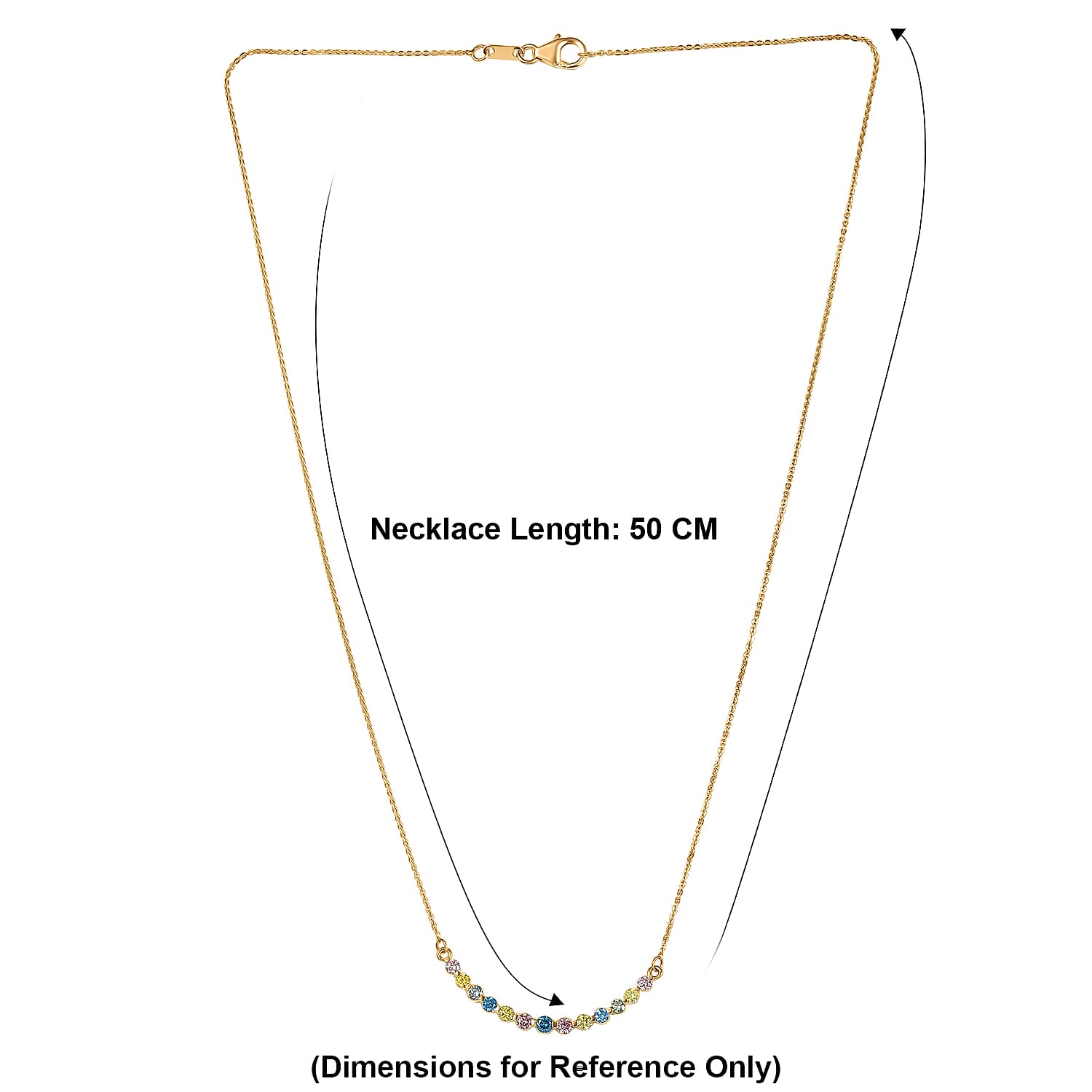 Luxuriant SI-G-H Lab Grown Multi Colour Diamond Necklace (Size - 20) in 18K Vermeil Yellow Gold Plated Sterling Silver 0.96 Ct.