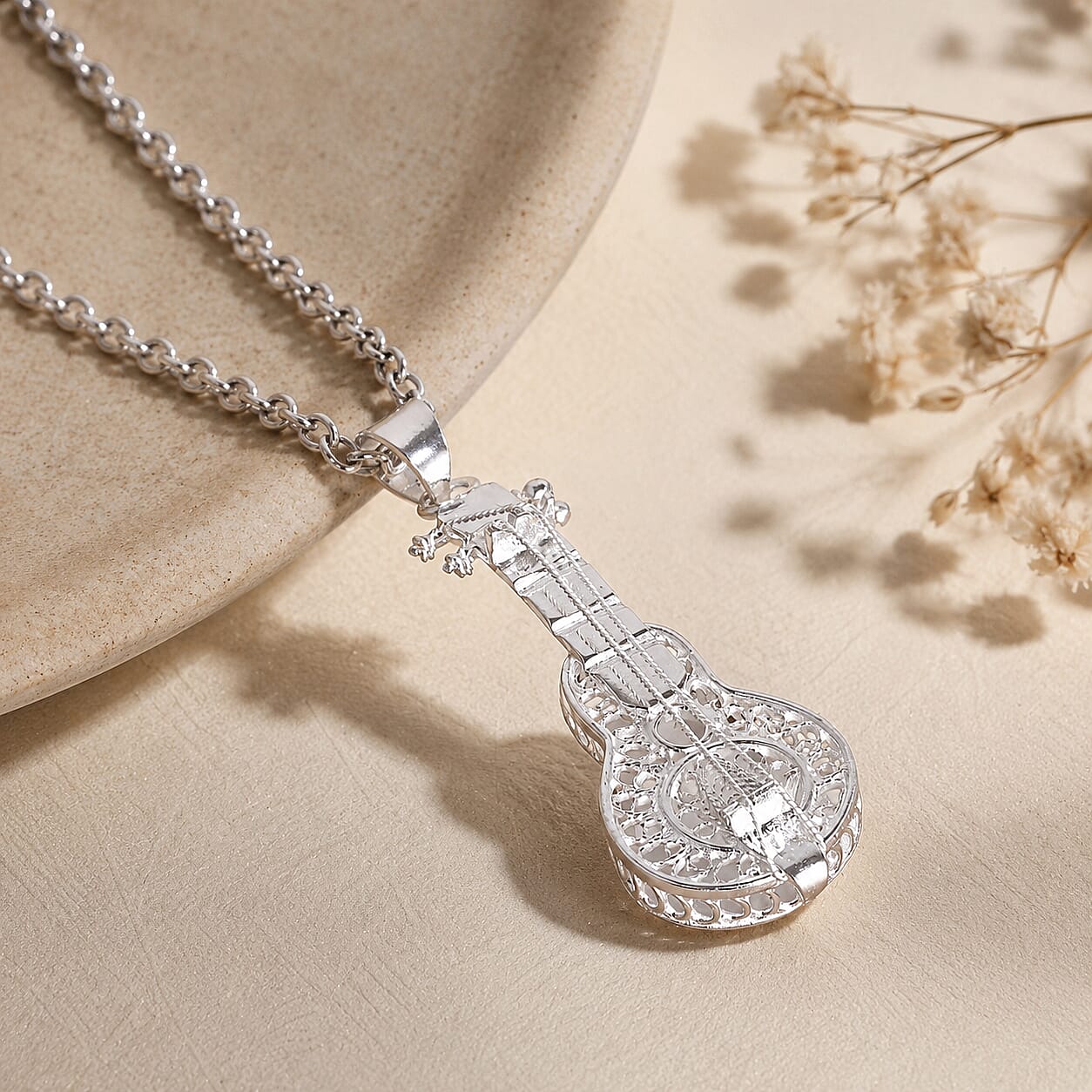 Royal Bali Collection - Sterling Silver Guitar Design Pendant