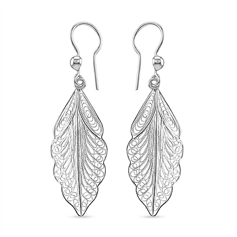 Royal Bali Collection - Sterling Silver Leaf Design Earring with Hook