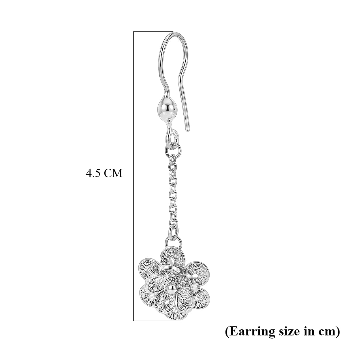 Royal Bali Collection - Sterling Silver Floral Drop Earring with Hook