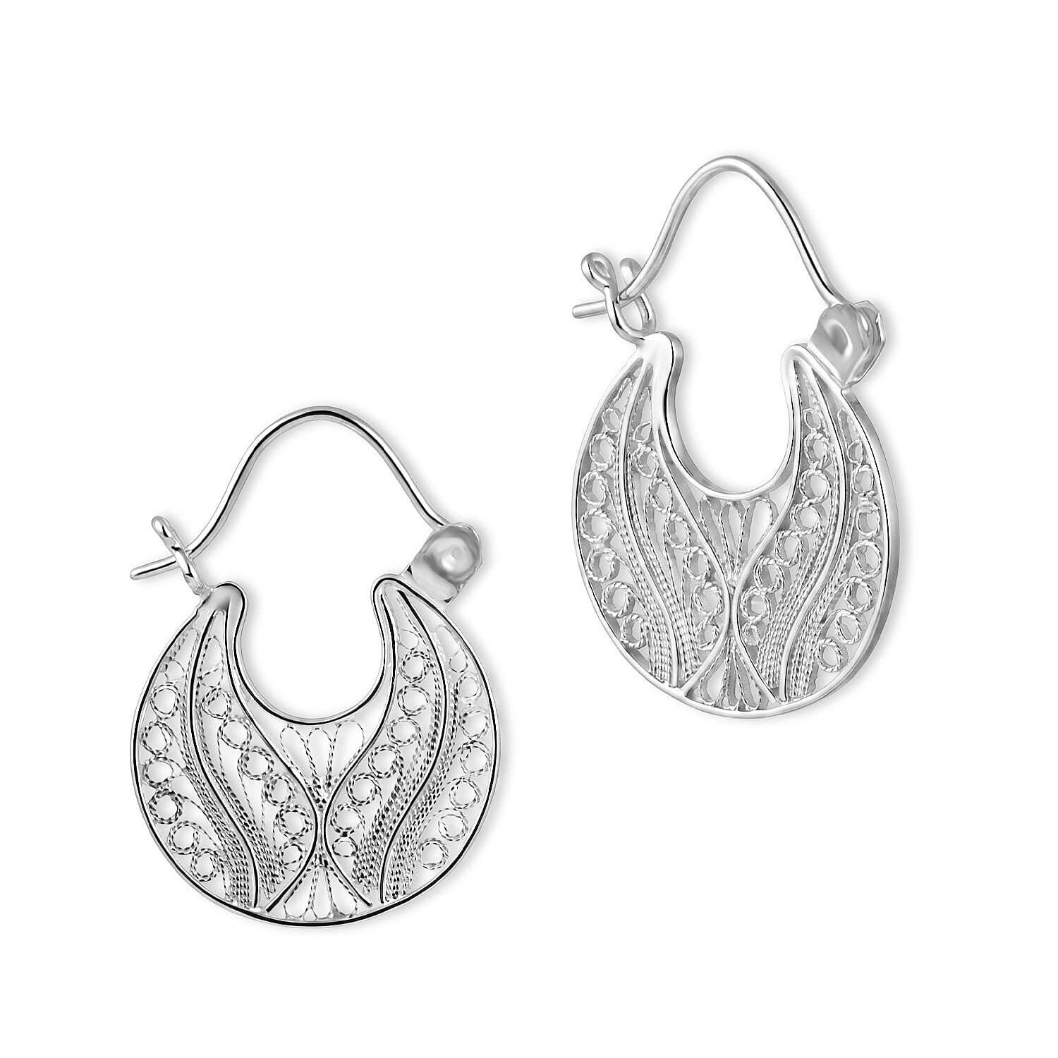 Royal Bali Collection - Sterling Silver Filigree Hoop Earring with Clasp