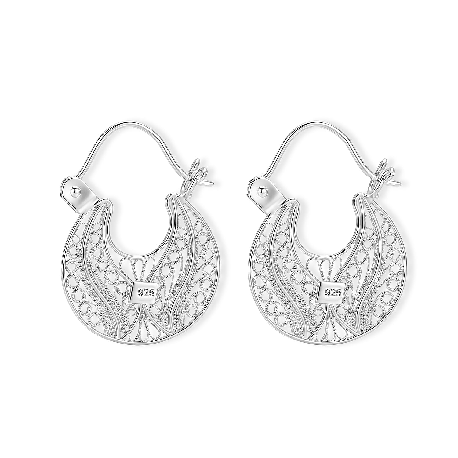 Royal Bali Collection - Sterling Silver Filigree Hoop Earring with Clasp