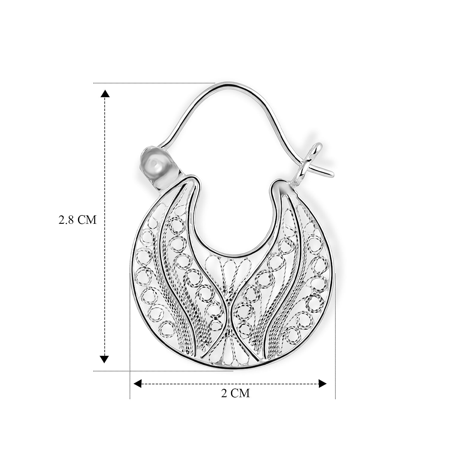 Royal Bali Collection - Sterling Silver Filigree Hoop Earring with Clasp