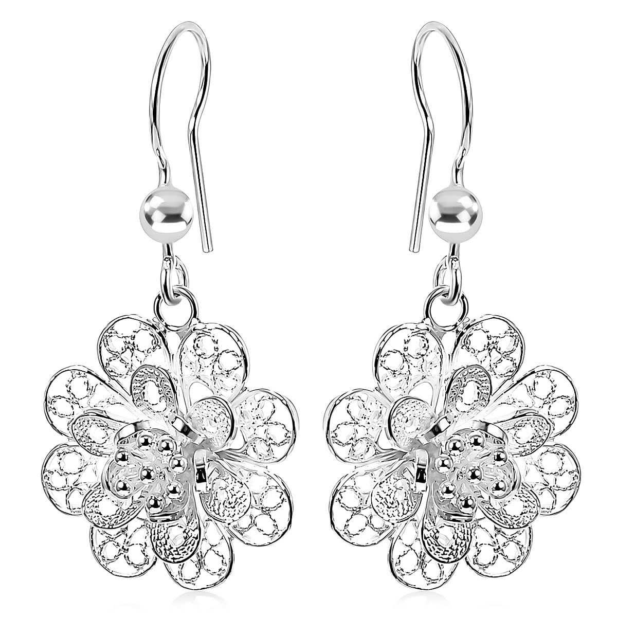 Royal Bali Collection - Sterling Silver Floral Earring with Hook