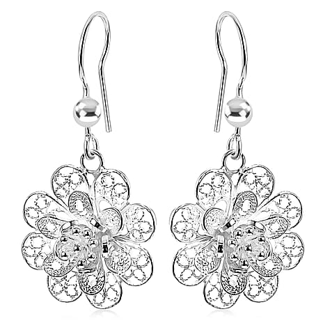 Royal Bali Collection - Sterling Silver Floral Earring with Hook
