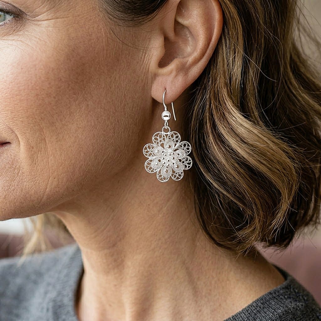 Royal Bali Collection - Sterling Silver Floral Earring with Hook