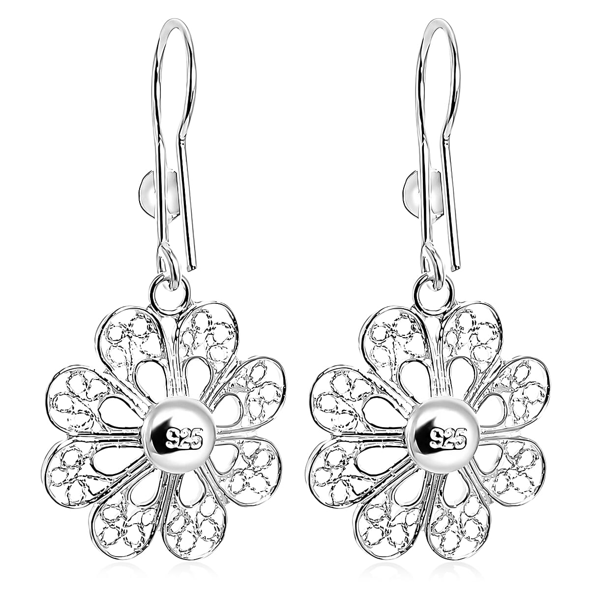 Royal Bali Collection - Sterling Silver Floral Earring with Hook