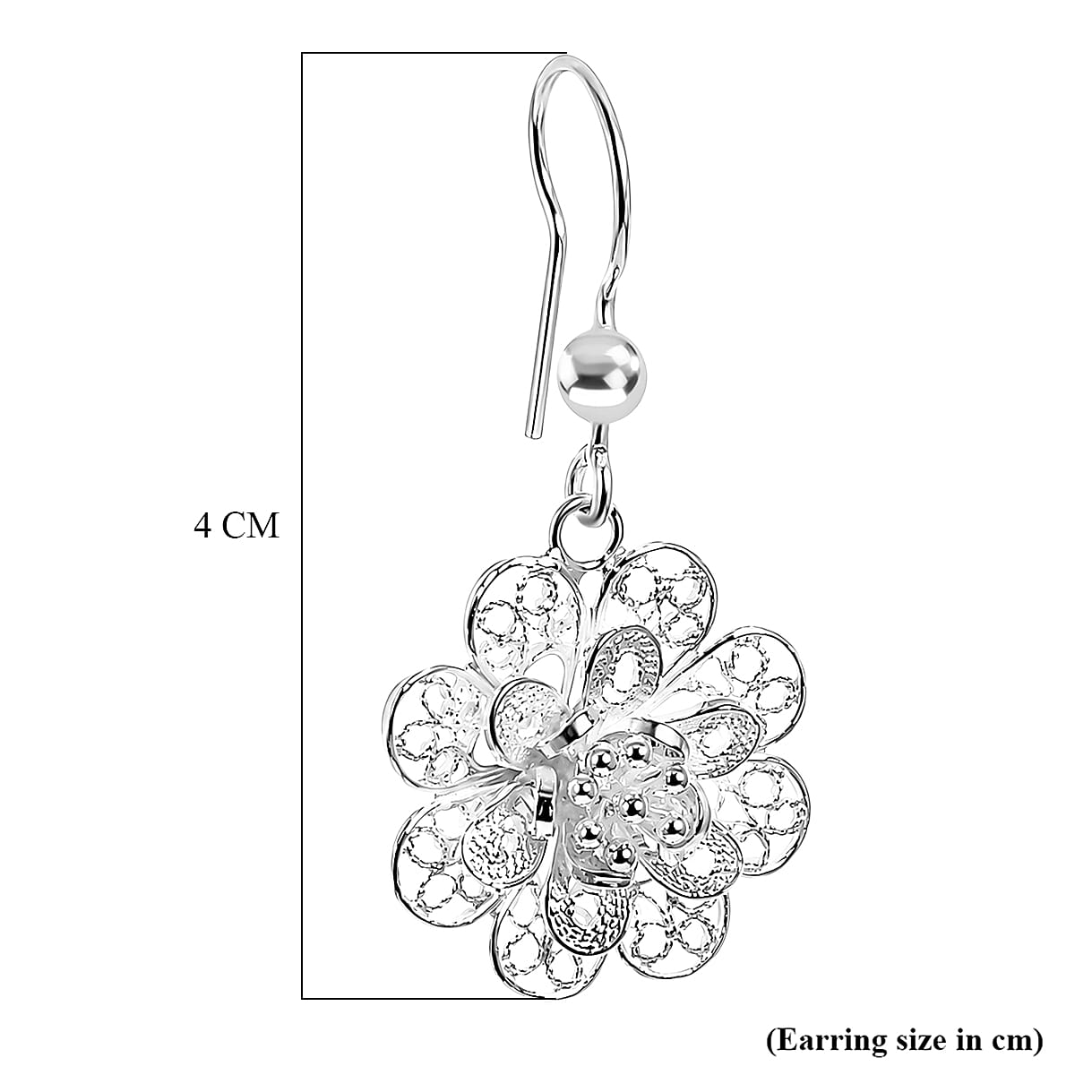 Royal Bali Collection - Sterling Silver Floral Earring with Hook