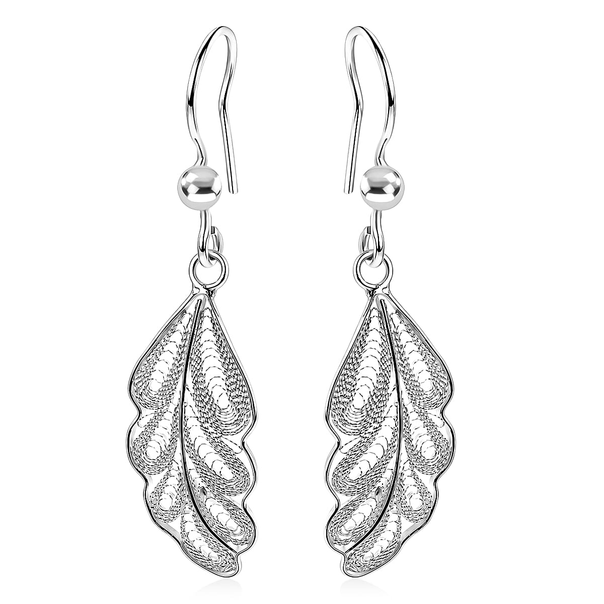 Royal Bali Collection - Sterling Silver Leaf Design Earring with Hook