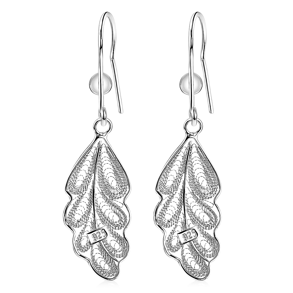 Royal Bali Collection - Sterling Silver Leaf Design Earring with Hook