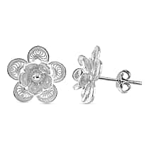 Royal Bali Collection - Sterling Silver Floral Stud Push Back Earring