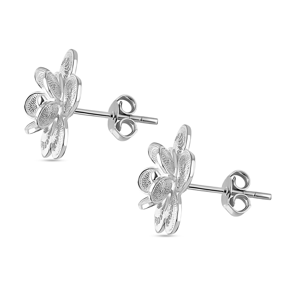 Royal Bali Collection - Sterling Silver Floral Stud Push Back Earring