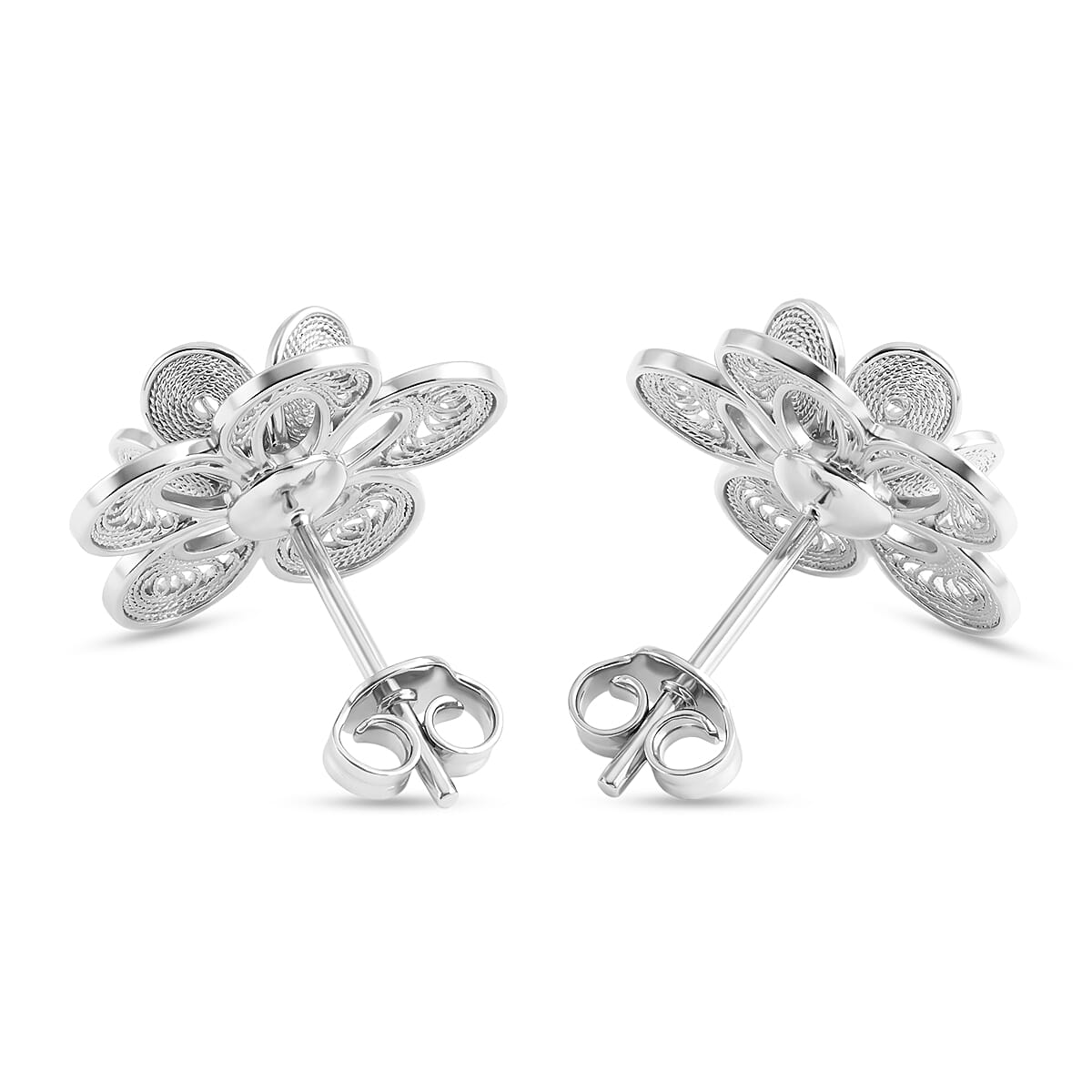 Royal Bali Collection - Sterling Silver Floral Stud Push Back Earring