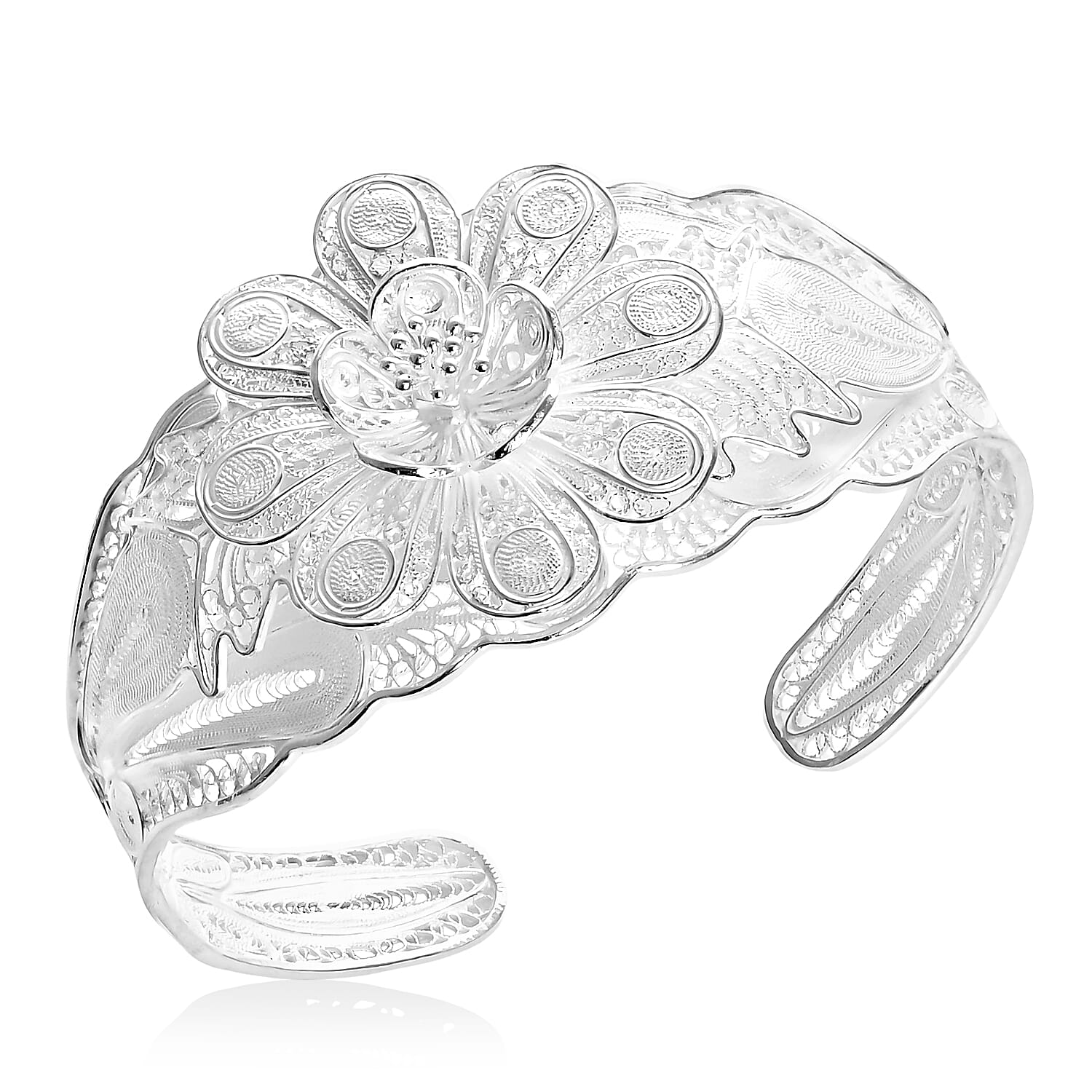 Royal Bali Collection - Sterling Silver Cuff Bangle (Size - 7.5), Silver Wt. 34.00 Gms