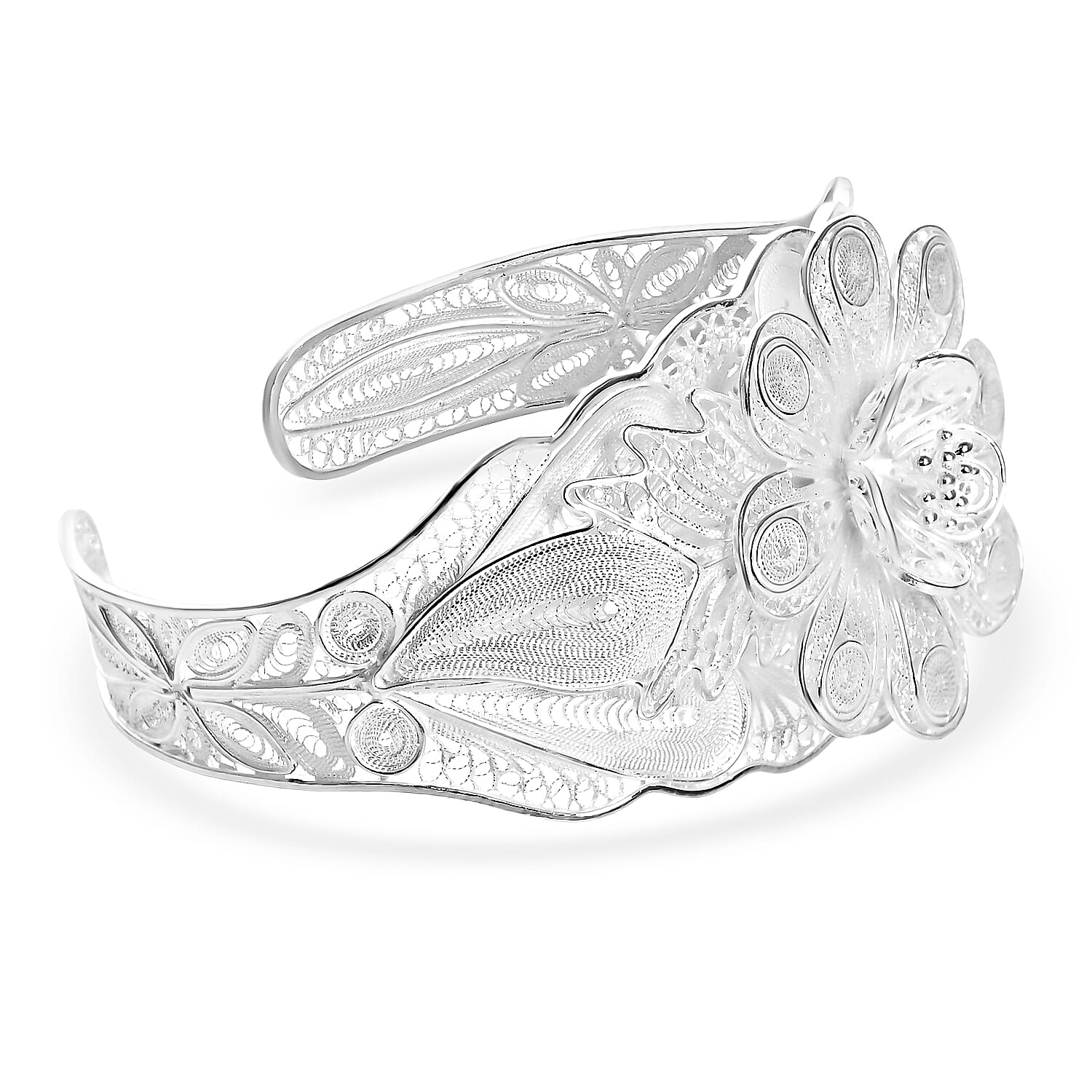 Royal Bali Collection - Sterling Silver Cuff Bangle (Size - 7.5), Silver Wt. 34.00 Gms