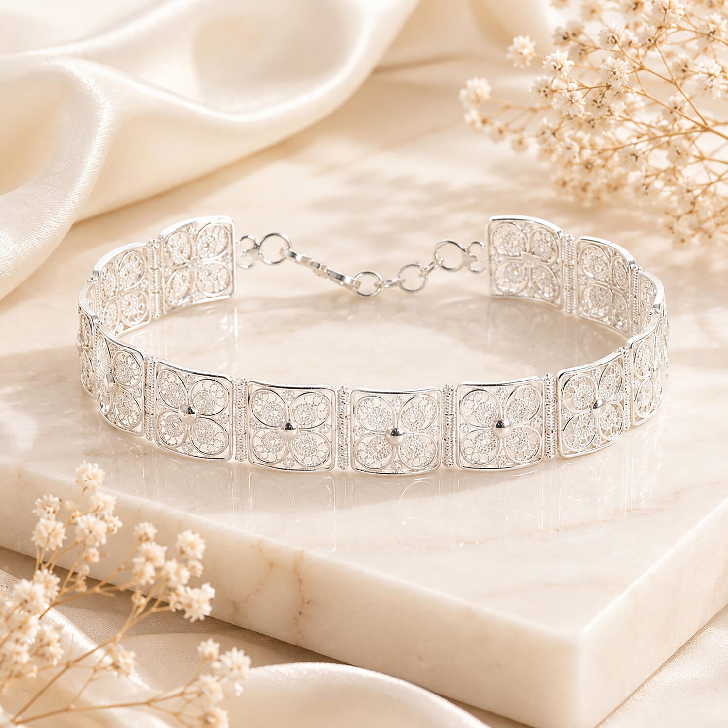 Royal Bali Collection - Sterling Silver Bracelet (Size - 7.5-0.5 Ext), Silver Wt.16.00 Gms