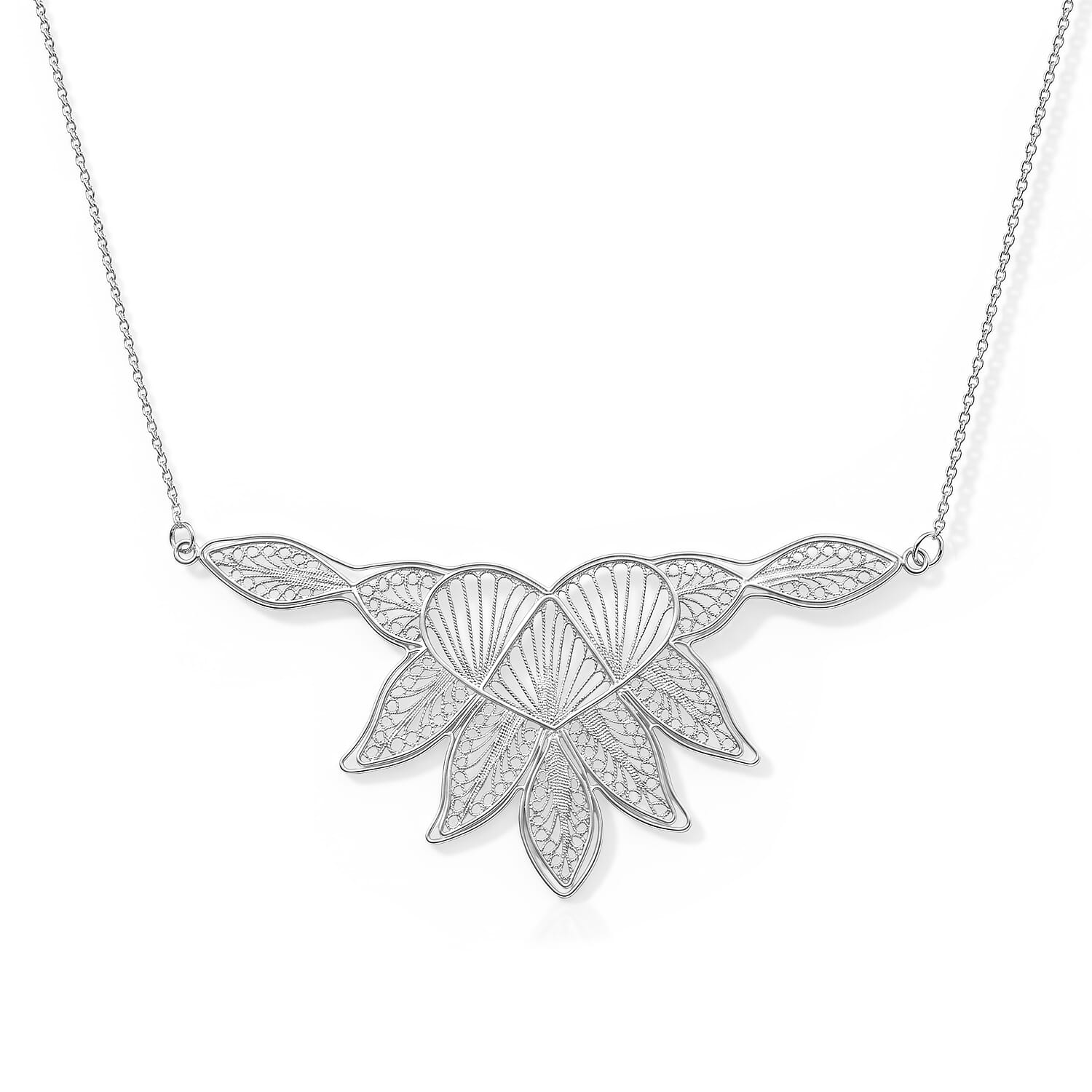 Royal Bali Collection - Sterling Silver Leaf Cluster Necklace (Size - 20)