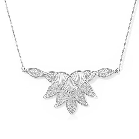 Royal Bali Collection - Sterling Silver Leaf Cluster Necklace (Size - 20)