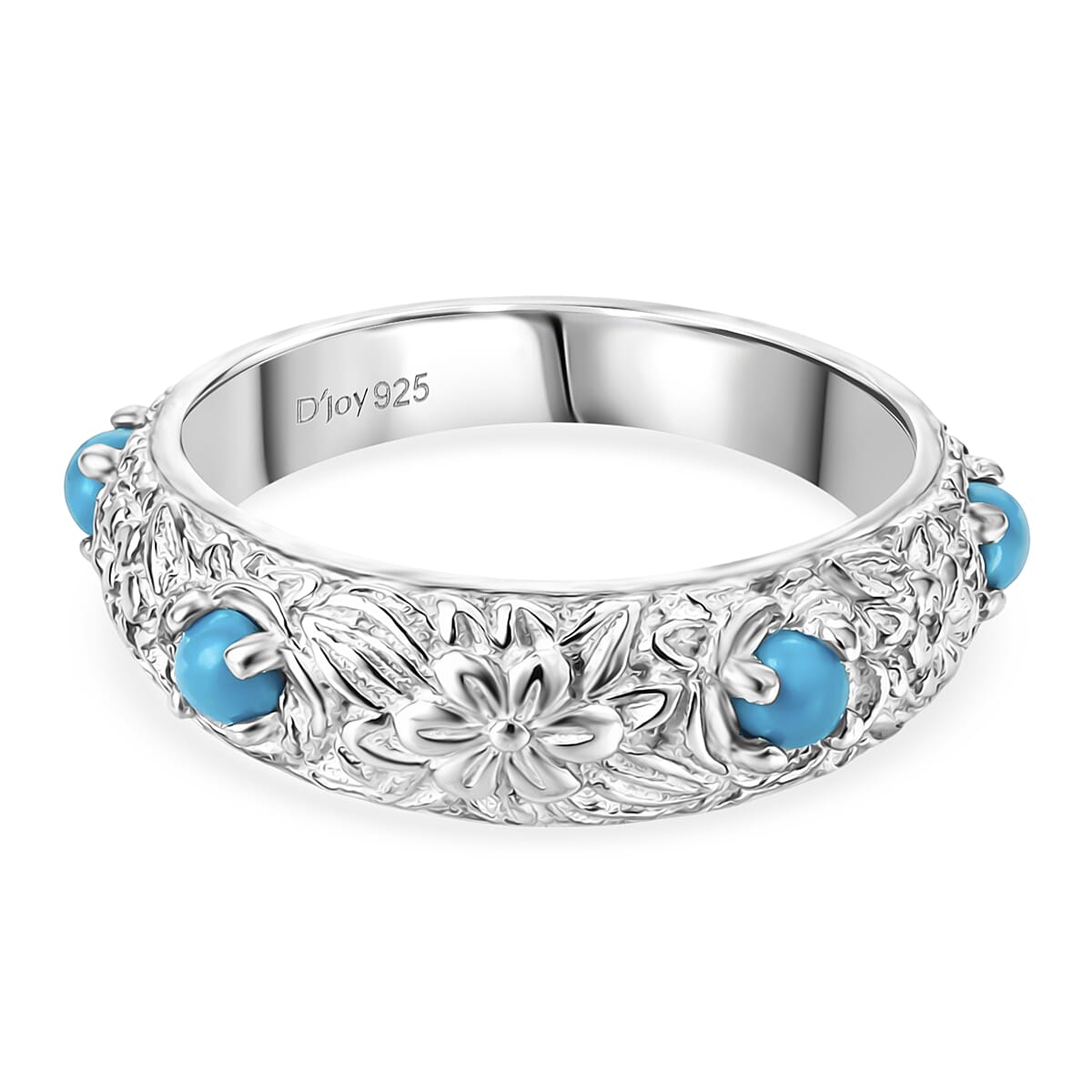 Royal Bali Collection - D'Joy Sleeping Beauty Turquoise Sterling Silver Floral Band Ring 0.50 Ct.
